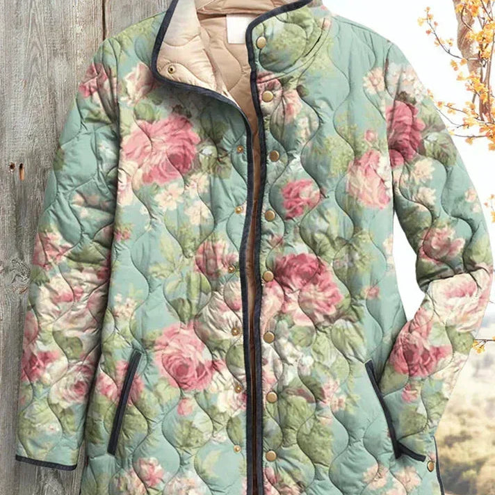 Gesa™ | Veste matelassée avec de grandes roses en sauge