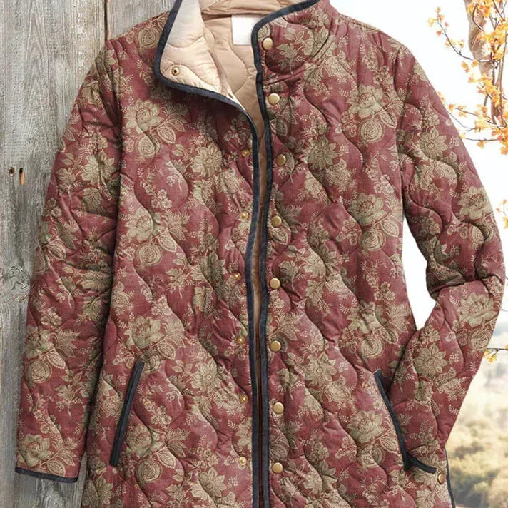 Berit™ | Veste matelassée avec fleurs en rouge rouille