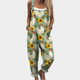Salopette avec des tournesols et des poules