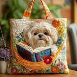 Sac à Main Artisanal - Shih Tzu avec Livres et Fleurs