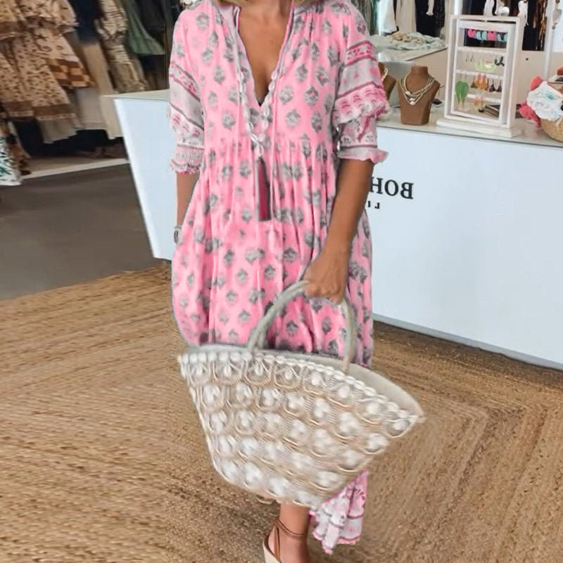 MANA | ROBE MIDI AVEC MOTIFS FLORAUX ET DÉCOLLETÉ EN V