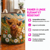 Thalassa™ | Panier rembourré avec une vache Highland entourée de fleurs