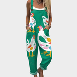 Salopette verte avec des poules