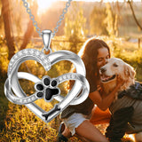Collier Infini Cœur & Patte en Argent Sterling 925 avec Zirconia