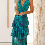 Robe à Imprimé Floral et Décolleté Profond
