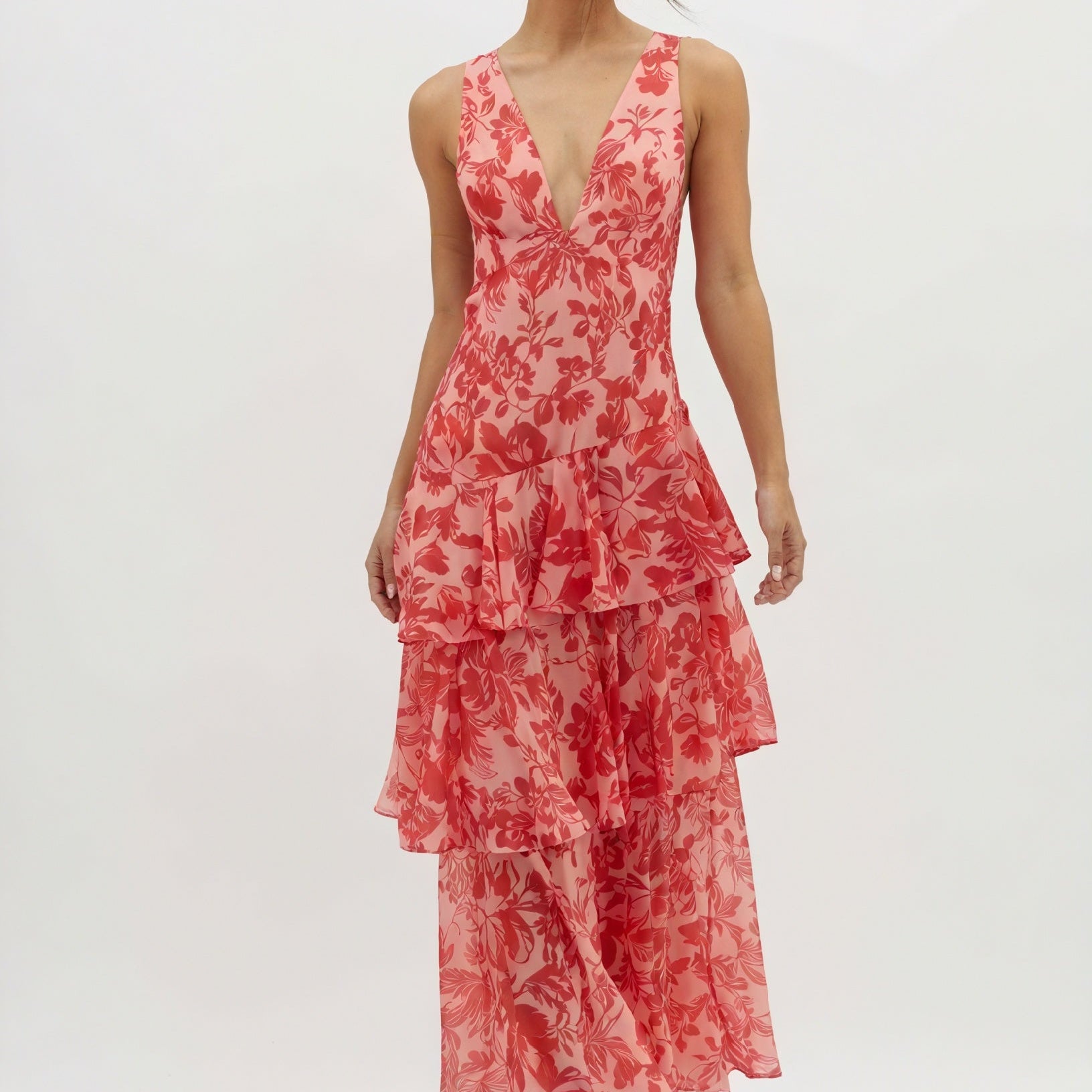 Robe à Imprimé Floral et Décolleté Profond