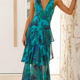 Robe à Imprimé Floral et Décolleté Profond