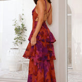Robe à Imprimé Floral et Décolleté Profond