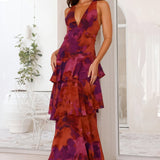 Robe à Imprimé Floral et Décolleté Profond
