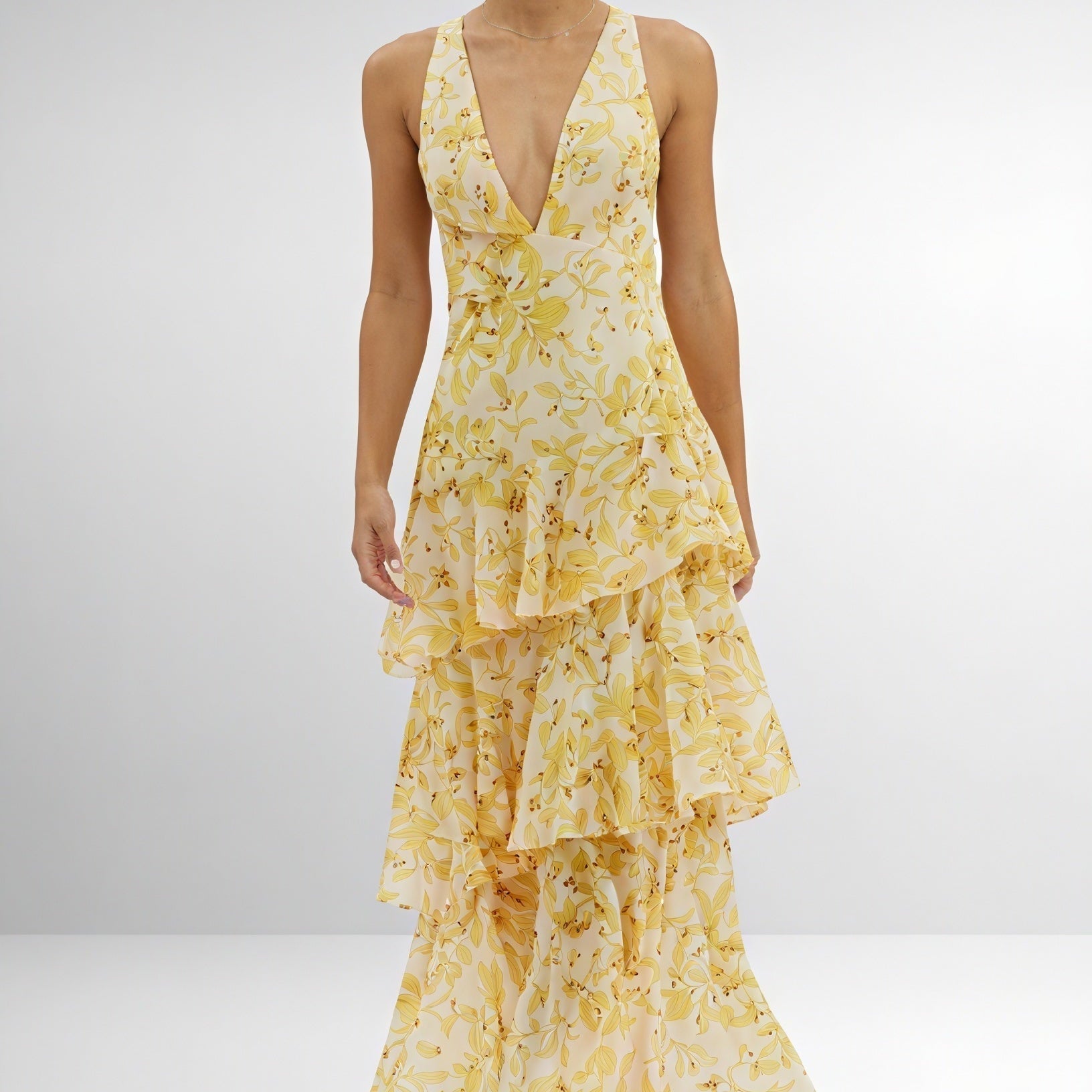 Robe à Imprimé Floral et Décolleté Profond