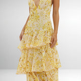 Robe à Imprimé Floral et Décolleté Profond
