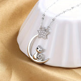 Collier en Argent Sterling avec Chat, Lune et Étoiles