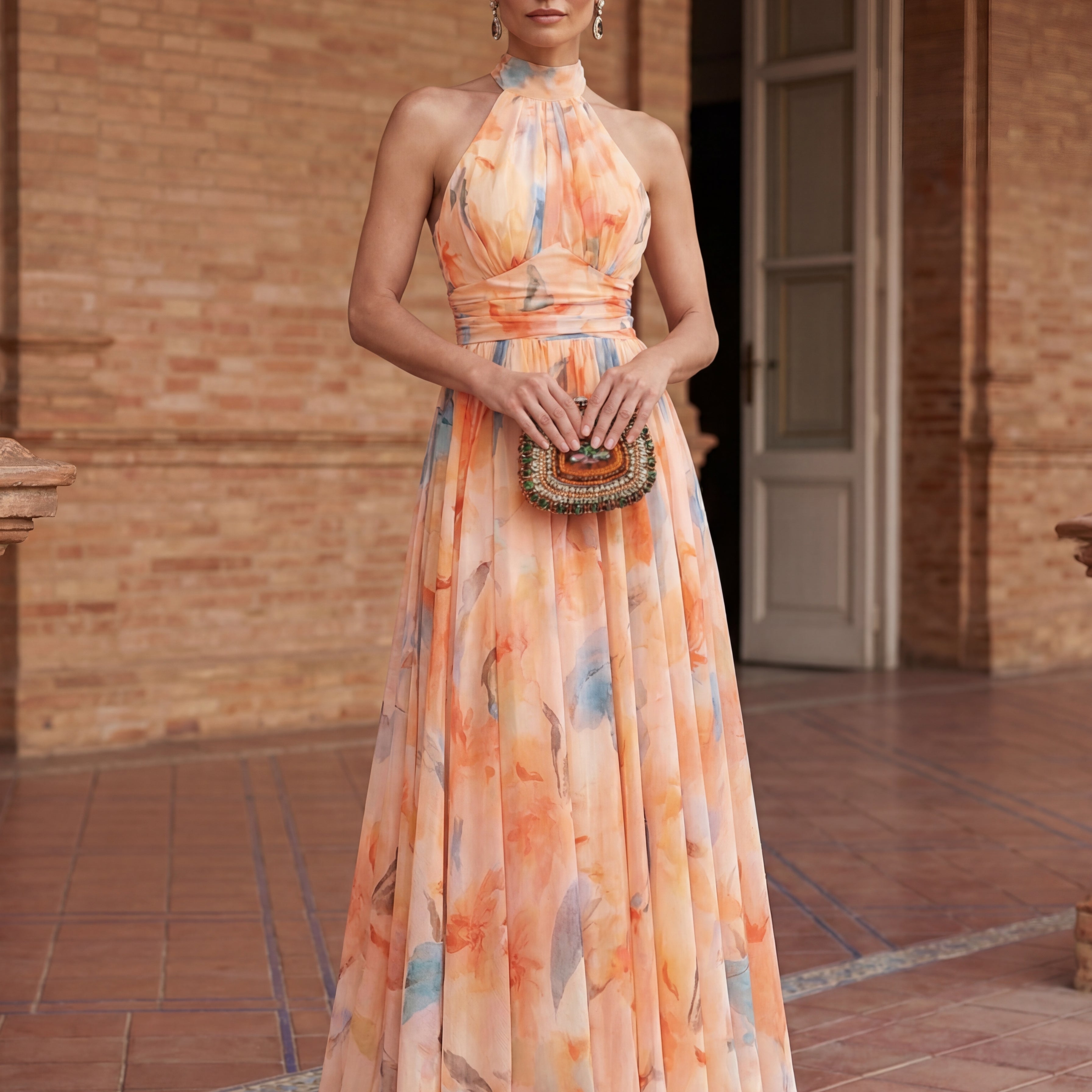 Esther™ | Robe à Col Halter avec Imprimé Aquarelle