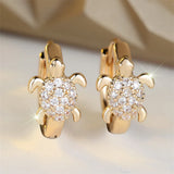 Boucles d'oreilles en forme de tortue de mer avec zircon scintillant