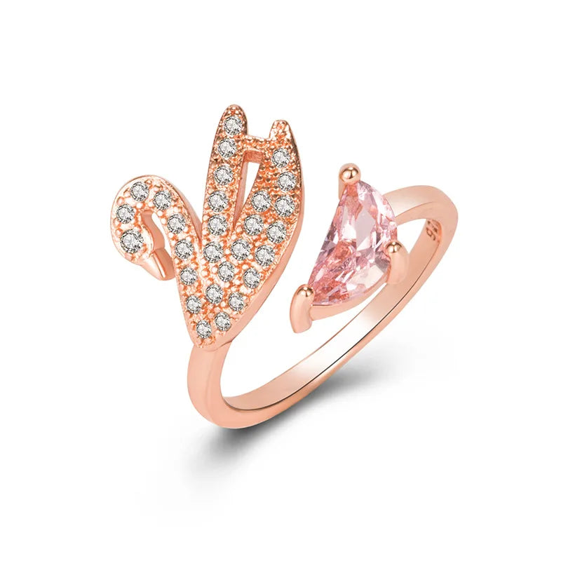 Bague en Cristal Cygne - Ajustable Or Rose