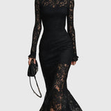 Monica | Robe maxi élégante avec jupe évasée en dentelle