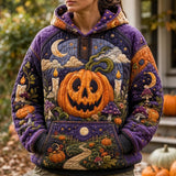 Sweat à capuche avec citrouille pour Halloween sous la lumière de la lune