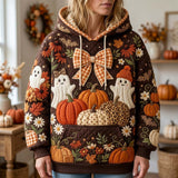 Sweat à Capuche Effrayant avec Design de Citrouille