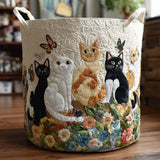 Manon™ | Panier rembourré avec des chats parmi des fleurs de jardin