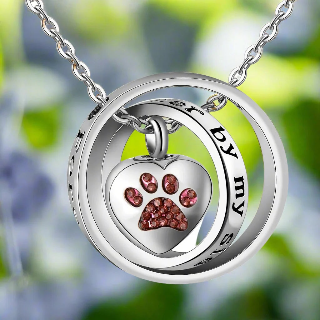 "Plus Jamais à Mes Côtés, Toujours Dans Mon Cœur" – Collier Urne en Acier Inoxydable avec Patte