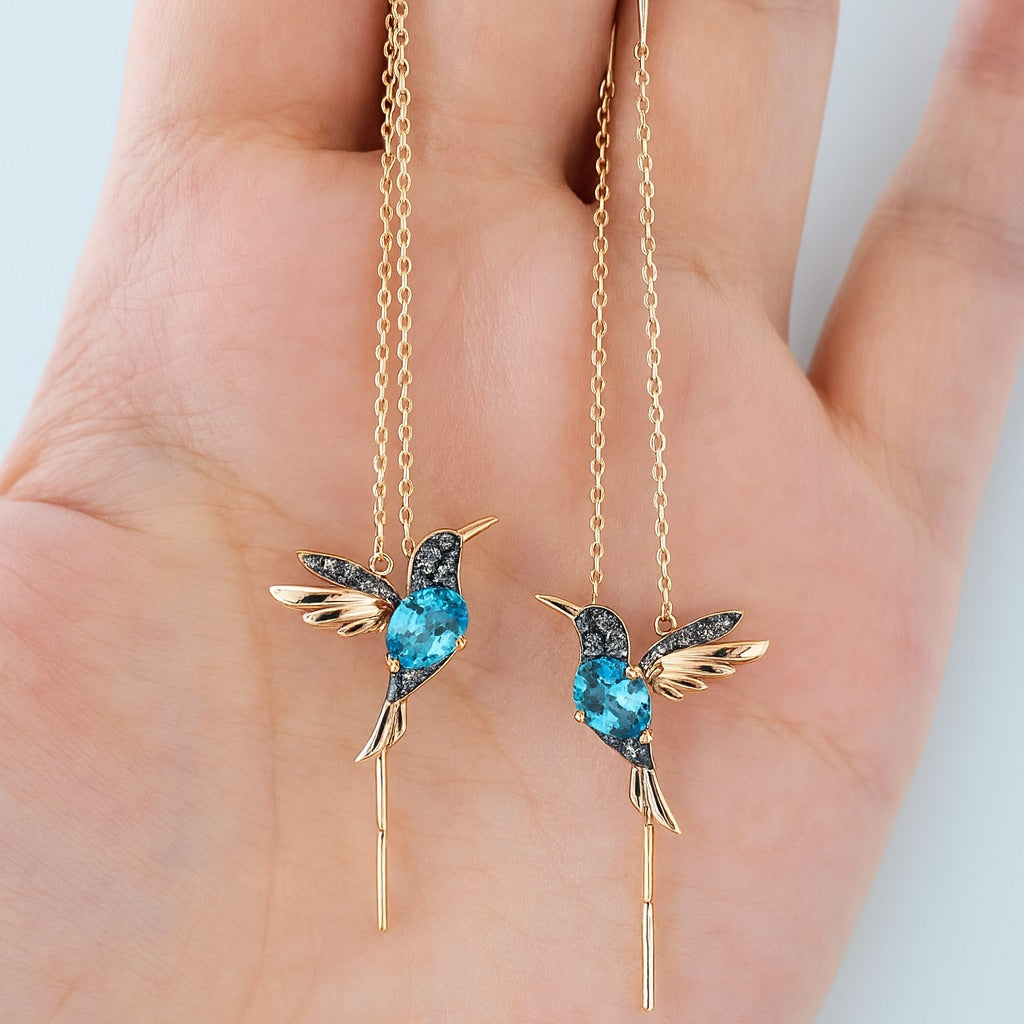 Boucles d'oreilles en émail et zirconium Colibri