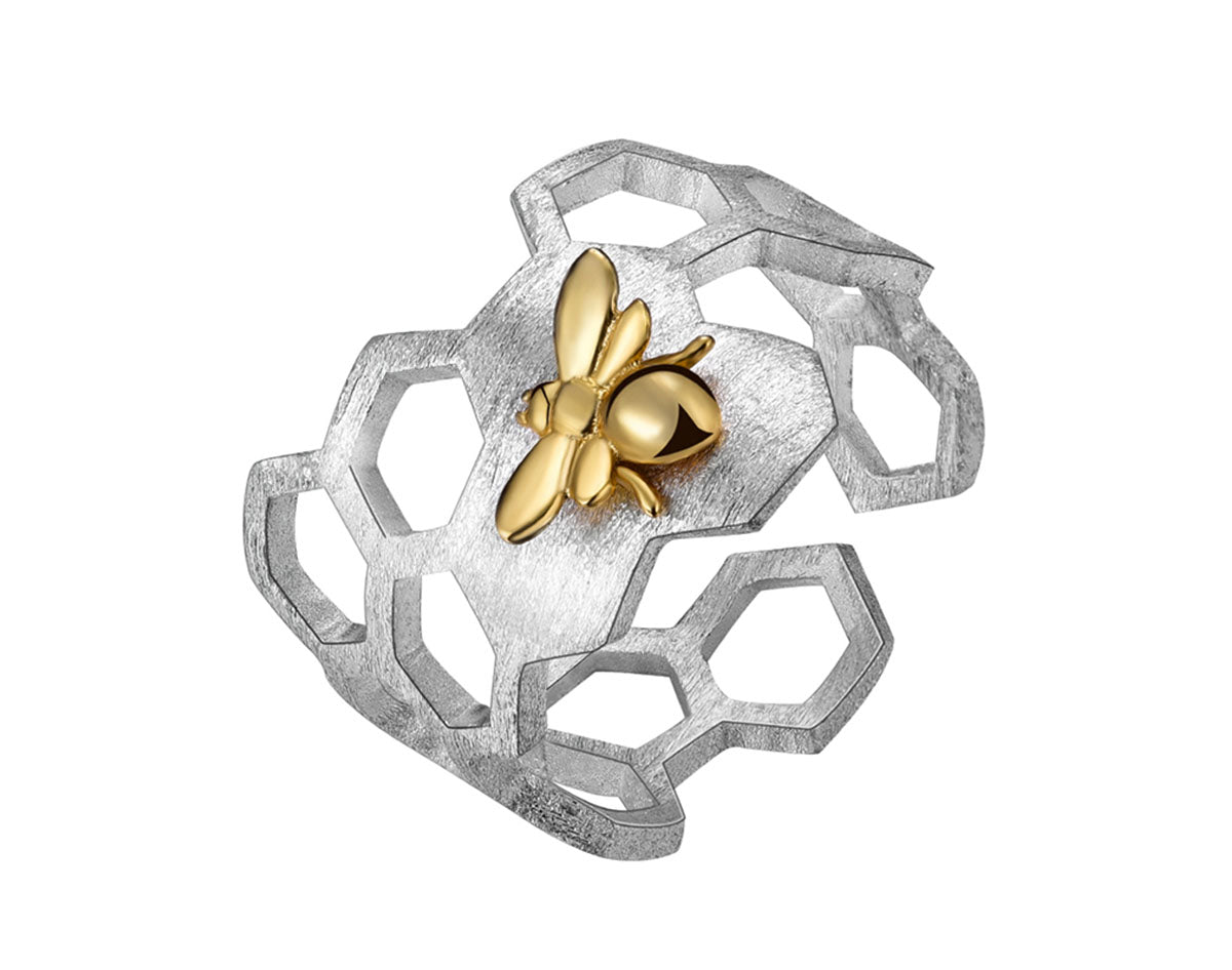 Bague en nid d'abeille ajustable plaquée or 18K