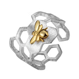 Bague en nid d'abeille ajustable plaquée or 18K