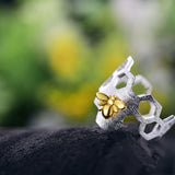 Bague en nid d'abeille ajustable plaquée or 18K