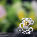 Bague en nid d'abeille ajustable plaquée or 18K