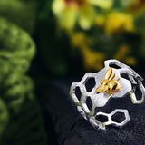 Bague en nid d'abeille ajustable plaquée or 18K