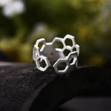 Bague en nid d'abeille ajustable plaquée or 18K