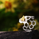 Bague en nid d'abeille ajustable plaquée or 18K