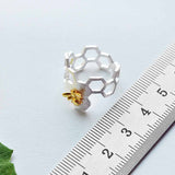 Bague en nid d'abeille ajustable plaquée or 18K