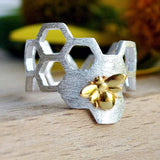 Bague en nid d'abeille ajustable plaquée or 18K