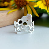 Bague en nid d'abeille ajustable plaquée or 18K