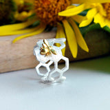 Bague en nid d'abeille ajustable plaquée or 18K