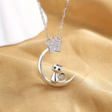 Collier en Argent Sterling avec Chat, Lune et Étoiles