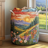 Florine™ | Panier rembourré avec un lever de soleil entre montagnes et fleurs