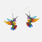 Boucles d'oreilles suspendues en acrylique avec colibri – Design d'oiseau 2D éclatant