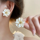 Chic Acrylic White Button Earrings