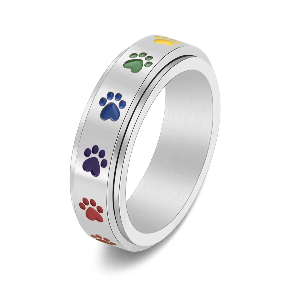 Bague Anti-Stress Rotative – Acier Inoxydable avec Pattes Arc-en-Ciel