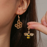 Boucles d'Oreilles Goutte en Rayons de Miel et Abeille – Bijoux en Ton Or pour Femmes
