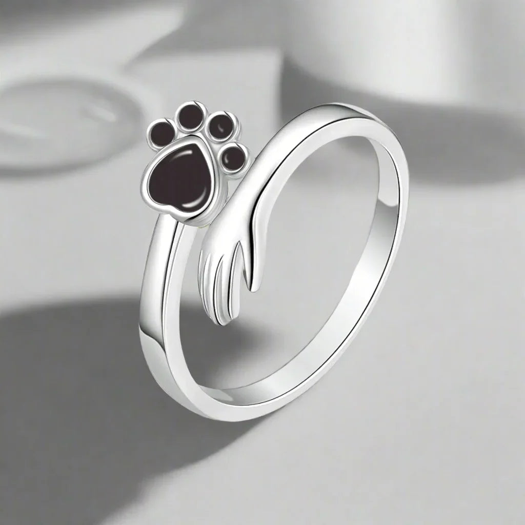 Bague Ajustable en Argent Sterling 925 – Design de Main et Patte
