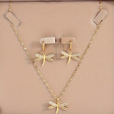 Collier en Bijoux Libellule Dorée avec Boucles d'Oreilles Bonus