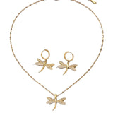 Collier en Bijoux Libellule Dorée avec Boucles d'Oreilles Bonus