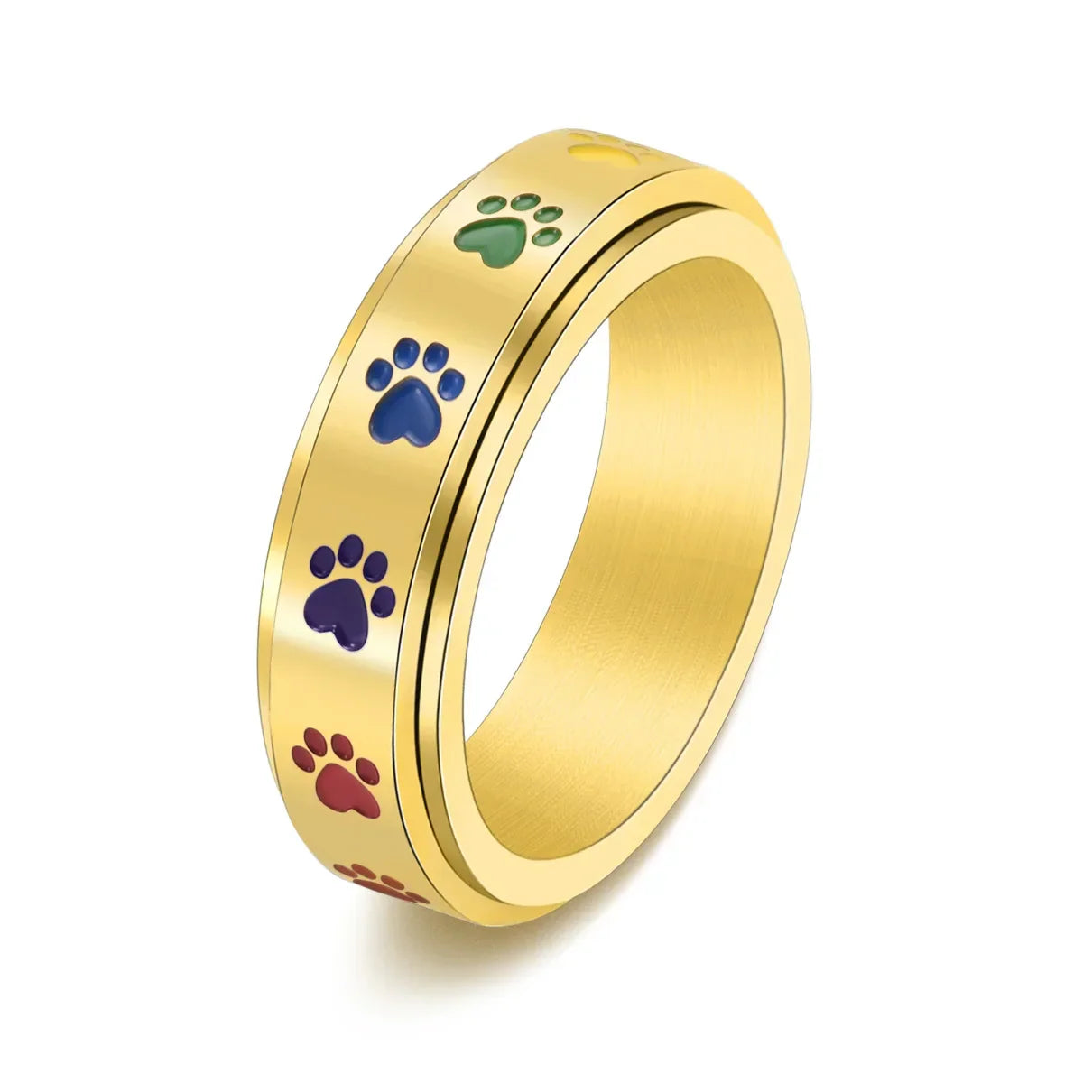 Bague Anti-Stress Rotative – Acier Inoxydable avec Pattes Arc-en-Ciel