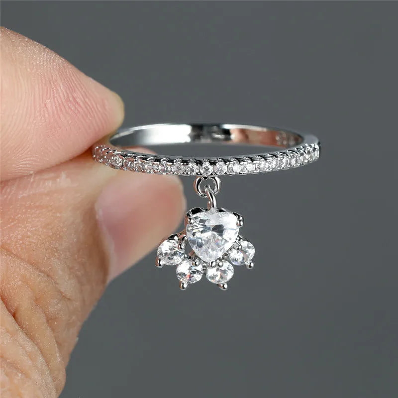 Bague Vintage Pattes de Chat & Cœur en Pierre – Ton Or & Argent
