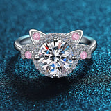 Bague Ajustable en Forme d'Oreilles de Chat avec Zirconia