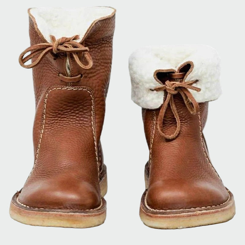 Bottes en cuir imperméables pour hommes avec doublure en laine