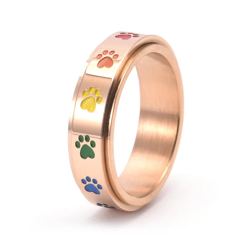Bague Anti-Stress Rotative – Acier Inoxydable avec Pattes Arc-en-Ciel